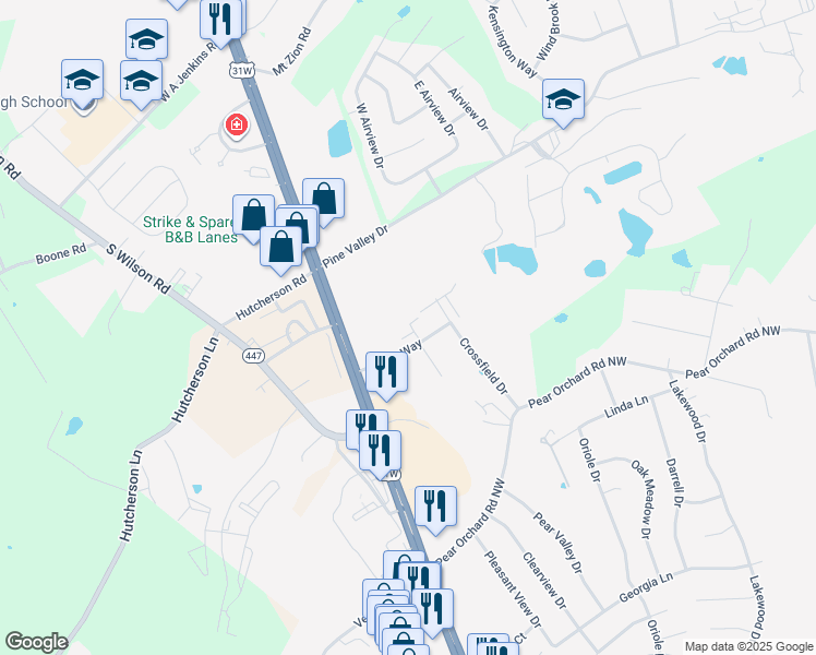 map of restaurants, bars, coffee shops, grocery stores, and more near 133 Chase Way in Elizabethtown