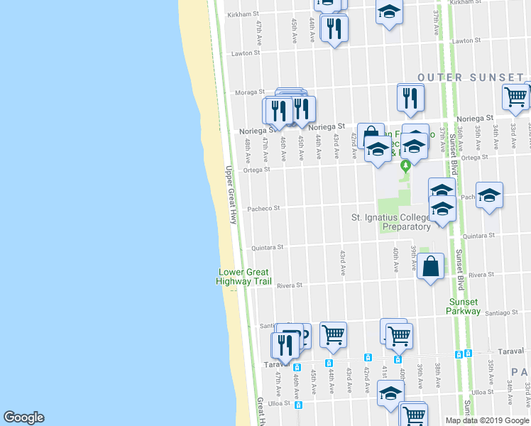 map of restaurants, bars, coffee shops, grocery stores, and more near 2007 47th Avenue in San Francisco