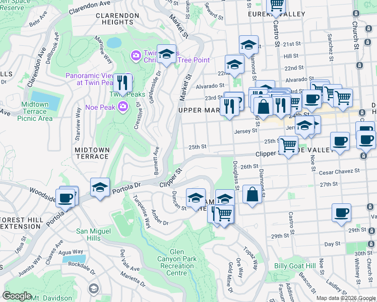 map of restaurants, bars, coffee shops, grocery stores, and more near in San Francisco