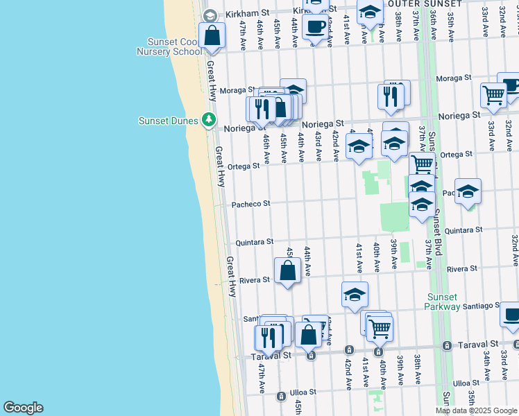 map of restaurants, bars, coffee shops, grocery stores, and more near 4239 Pacheco Street in San Francisco