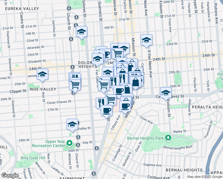 map of restaurants, bars, coffee shops, grocery stores, and more near 3668 26th Street in San Francisco