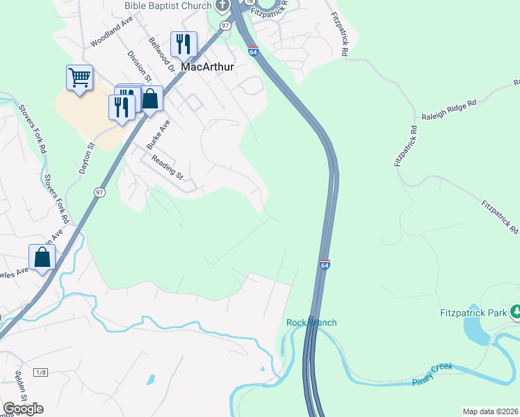 map of restaurants, bars, coffee shops, grocery stores, and more near 422 Oakhurst Street in Beckley