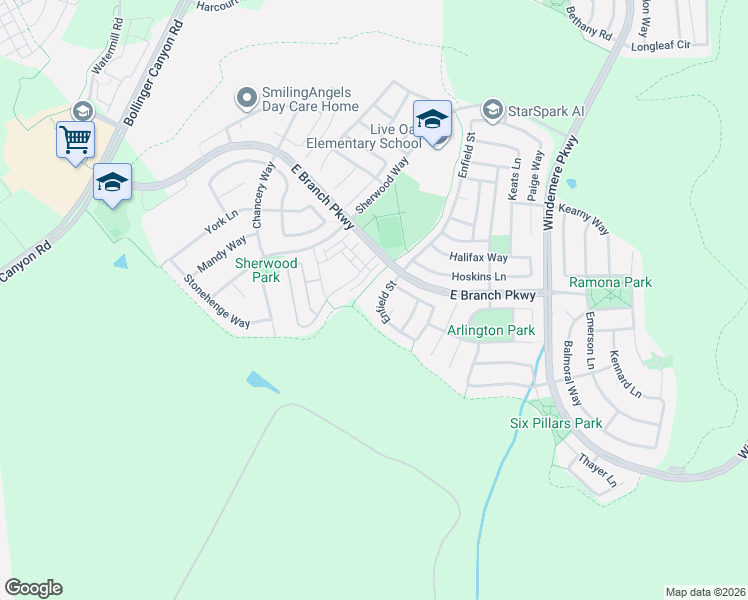 map of restaurants, bars, coffee shops, grocery stores, and more near 3066 Enfield Street in San Ramon