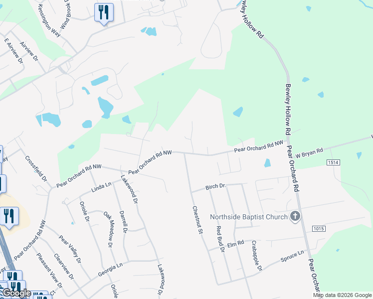 map of restaurants, bars, coffee shops, grocery stores, and more near 528 Pear Orchard Road Northwest in Elizabethtown