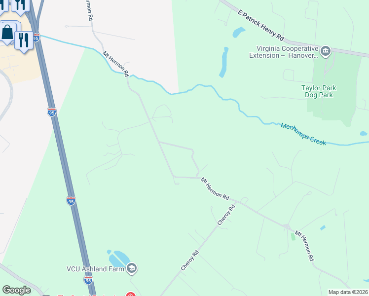 map of restaurants, bars, coffee shops, grocery stores, and more near 12778 Mount Hermon Road in Ashland