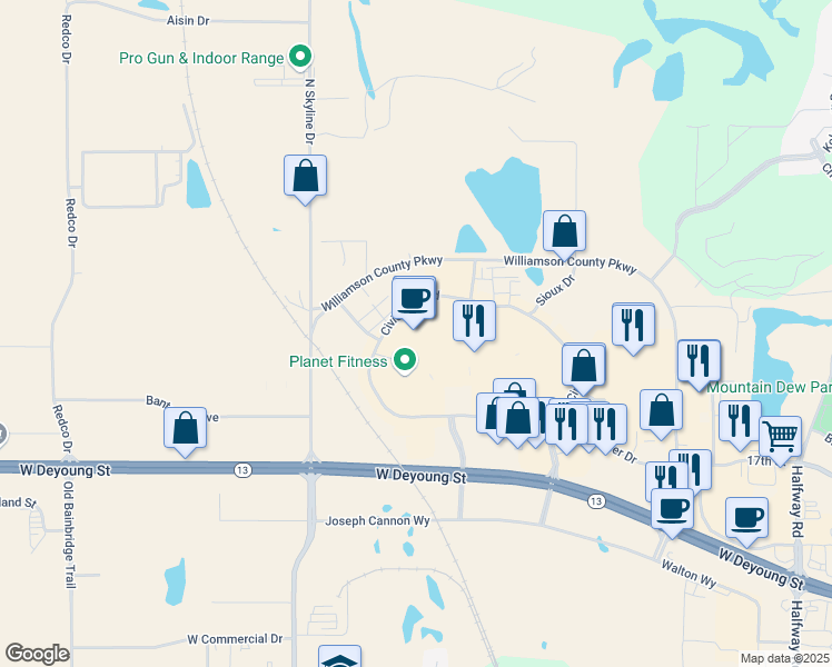 map of restaurants, bars, coffee shops, grocery stores, and more near 3000 West Deyoung Street in Marion