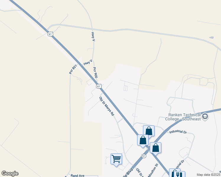 map of restaurants, bars, coffee shops, grocery stores, and more near 2513 Fairview Way in Perryville