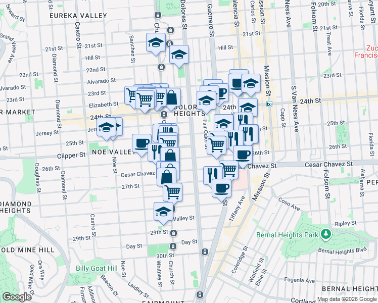 map of restaurants, bars, coffee shops, grocery stores, and more near in San Francisco