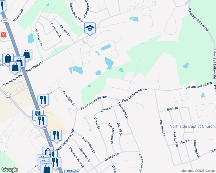 map of restaurants, bars, coffee shops, grocery stores, and more near 401 Natalie Drive in Elizabethtown