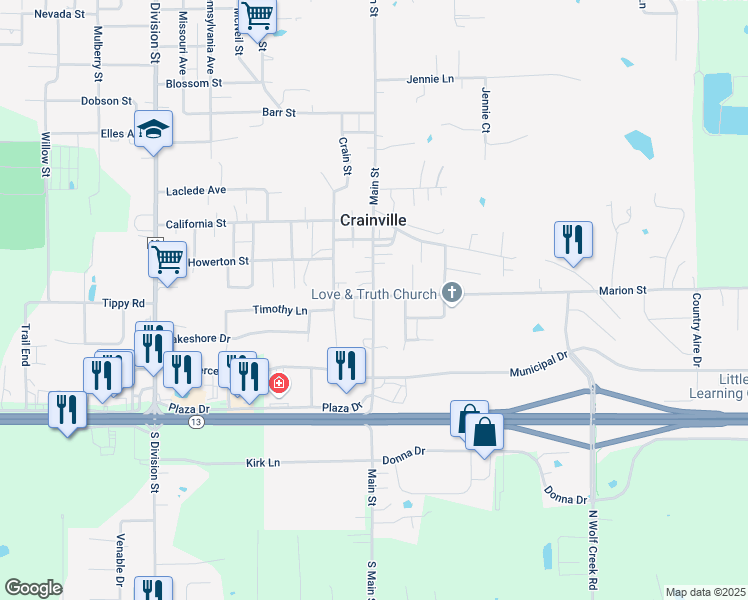 map of restaurants, bars, coffee shops, grocery stores, and more near 807 Marion Street in Carterville