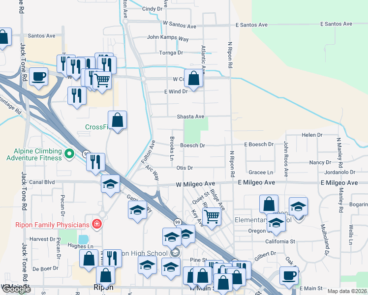 map of restaurants, bars, coffee shops, grocery stores, and more near in Ripon
