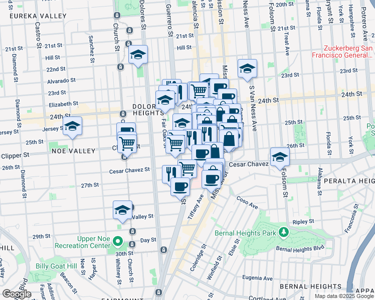 map of restaurants, bars, coffee shops, grocery stores, and more near in San Francisco