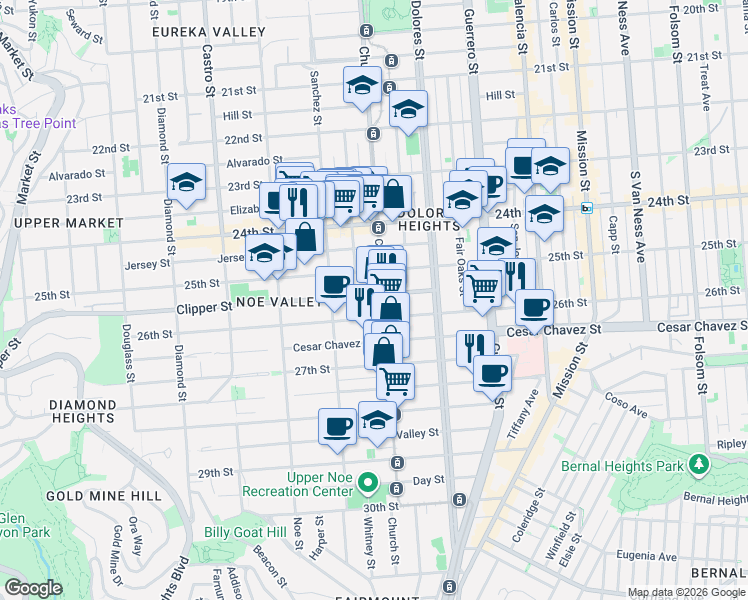 map of restaurants, bars, coffee shops, grocery stores, and more near in San Francisco