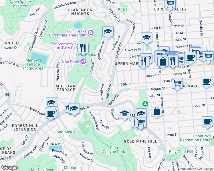 map of restaurants, bars, coffee shops, grocery stores, and more near 11 High Street in San Francisco