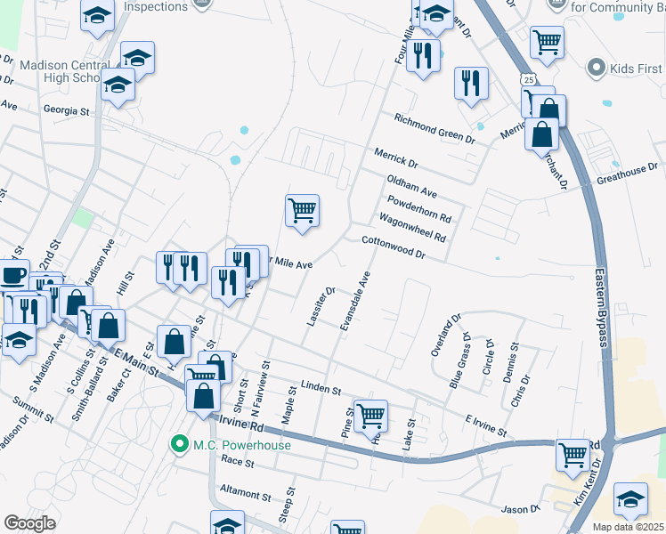 map of restaurants, bars, coffee shops, grocery stores, and more near 1006 Danielle Court in Richmond