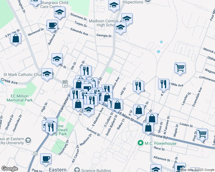 map of restaurants, bars, coffee shops, grocery stores, and more near 269 North 1st Street in Richmond