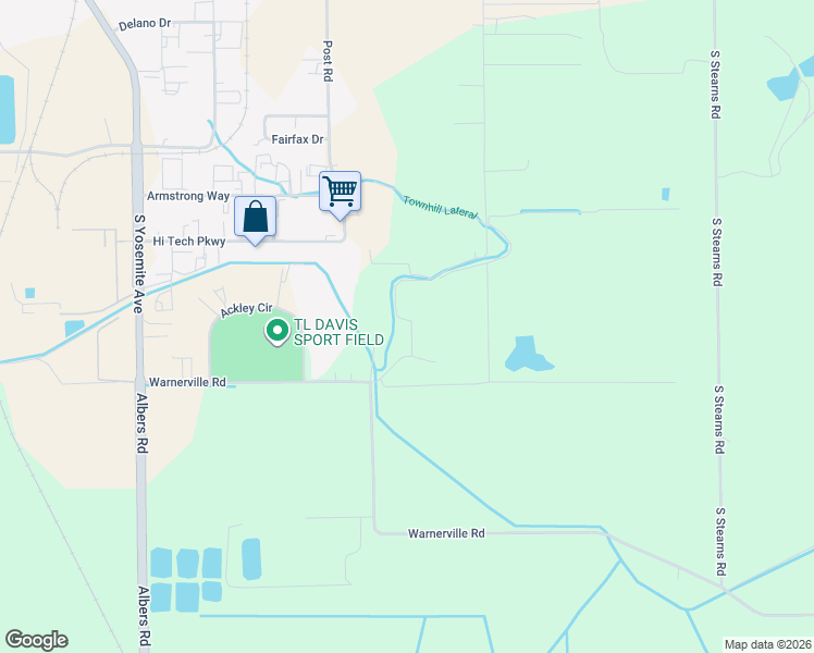 map of restaurants, bars, coffee shops, grocery stores, and more near 8875 Warnerville Road in Oakdale