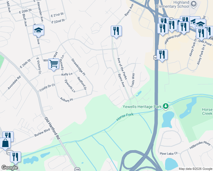 map of restaurants, bars, coffee shops, grocery stores, and more near 2135 Summer Walk in Owensboro