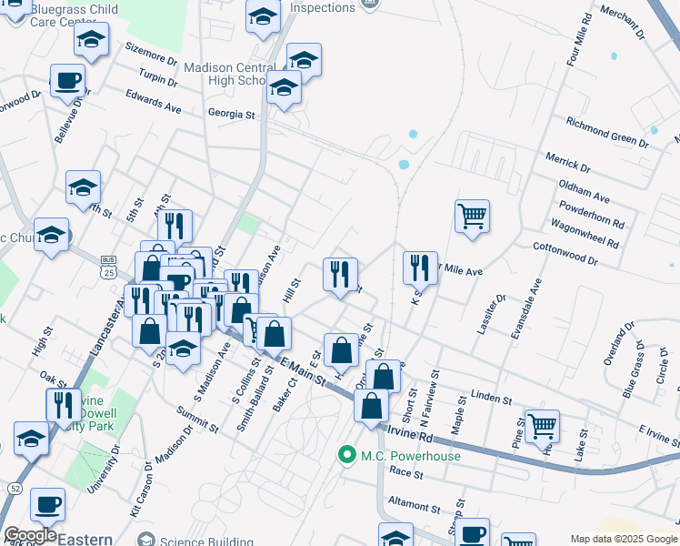 map of restaurants, bars, coffee shops, grocery stores, and more near 305 Elm Street in Richmond