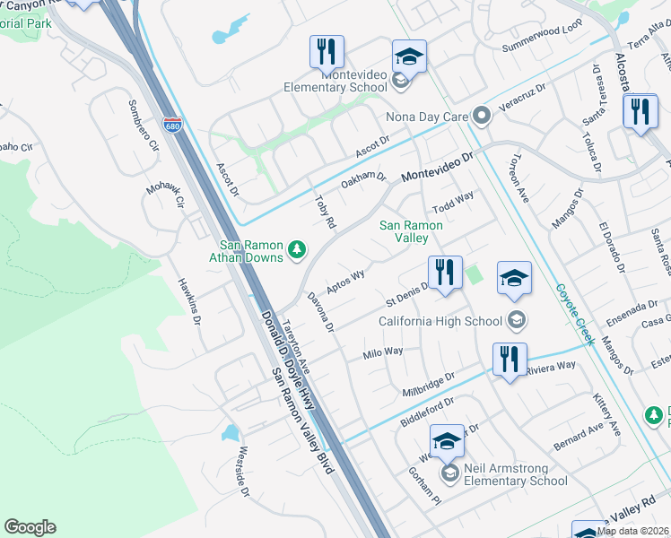 map of restaurants, bars, coffee shops, grocery stores, and more near 315 Cindy Court in San Ramon