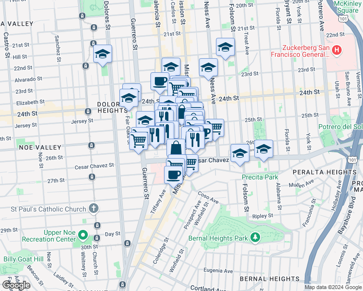 map of restaurants, bars, coffee shops, grocery stores, and more near 3426 26th Street in San Francisco