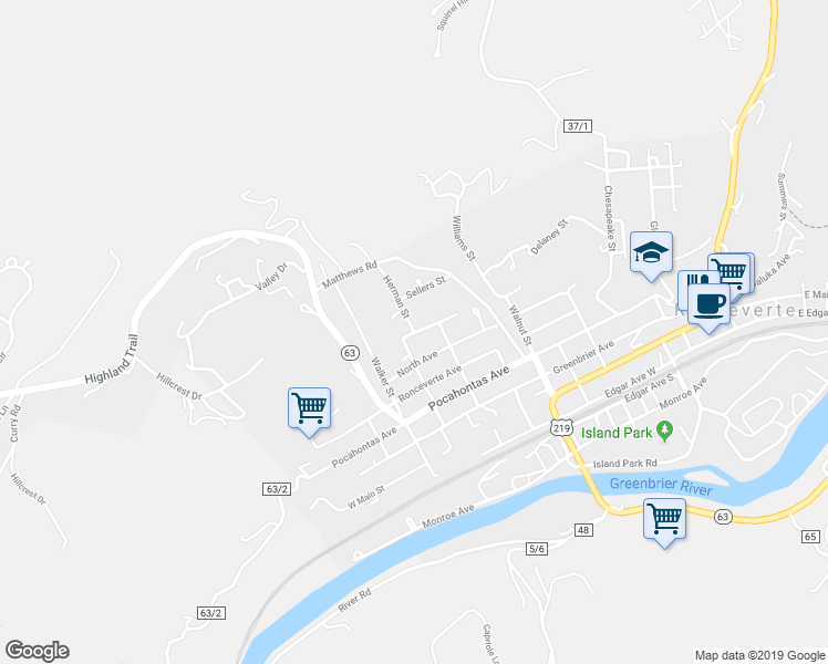 map of restaurants, bars, coffee shops, grocery stores, and more near 802 Herman Street in Ronceverte