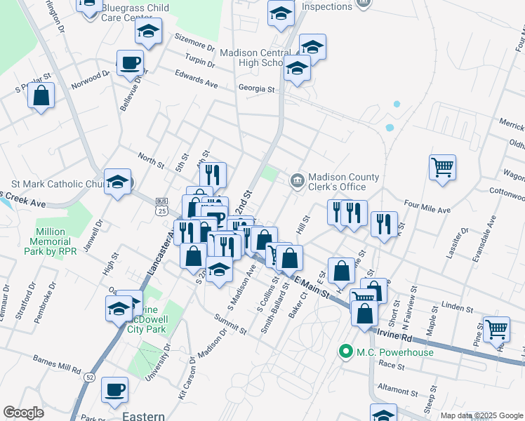 map of restaurants, bars, coffee shops, grocery stores, and more near 269 North 1st Street in Richmond
