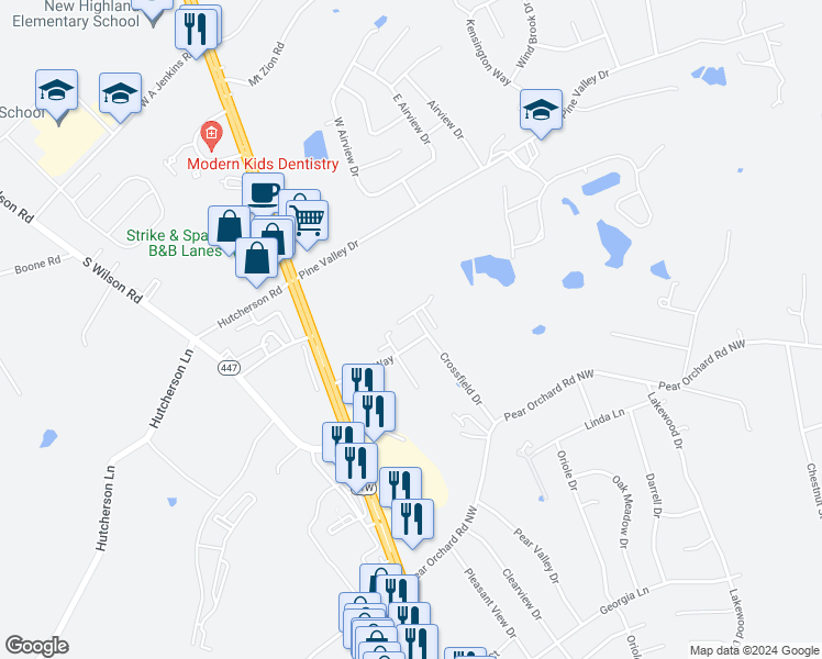 map of restaurants, bars, coffee shops, grocery stores, and more near 141 Chase Way in Elizabethtown