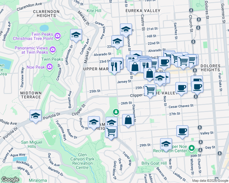 map of restaurants, bars, coffee shops, grocery stores, and more near in San Francisco