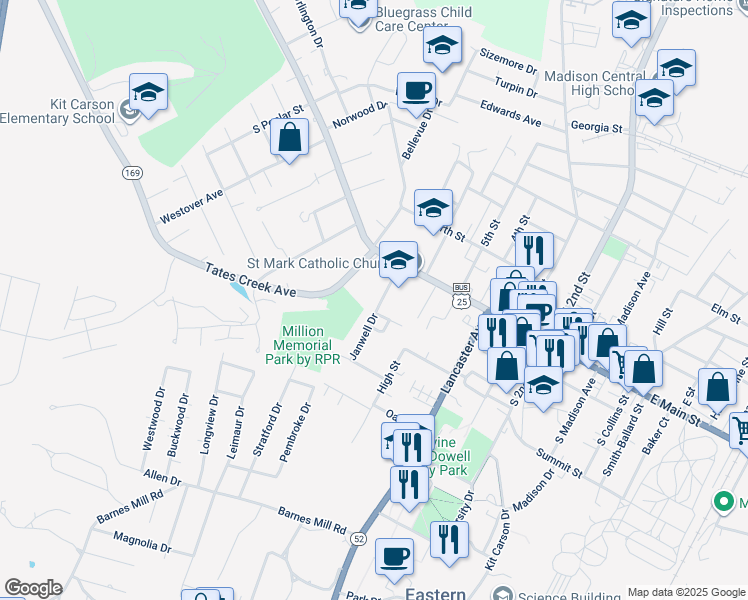map of restaurants, bars, coffee shops, grocery stores, and more near 150 Parrish Avenue in Richmond