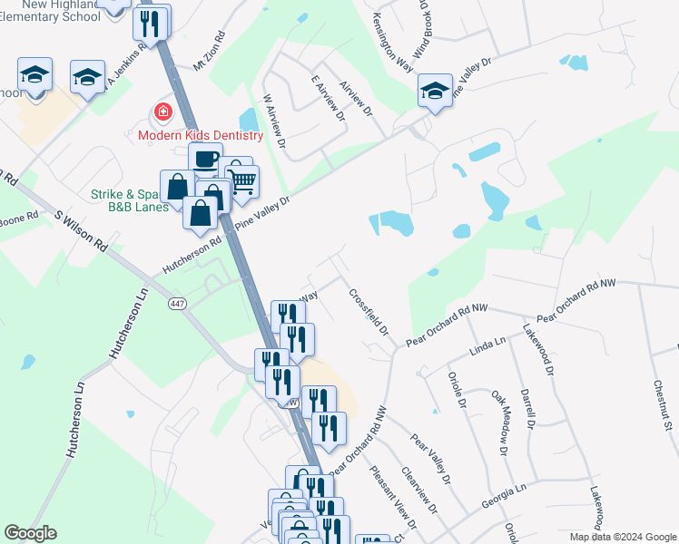 map of restaurants, bars, coffee shops, grocery stores, and more near 133 Chase Way in Elizabethtown