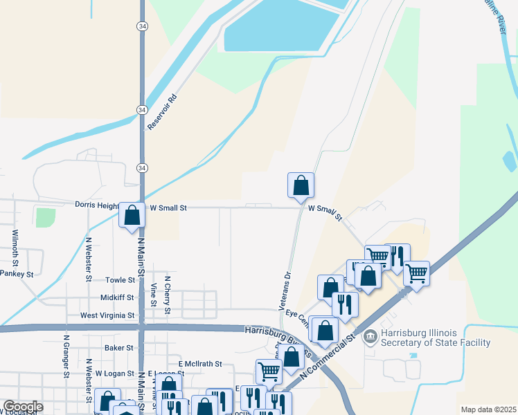 map of restaurants, bars, coffee shops, grocery stores, and more near 3-155 West Small Street in Harrisburg