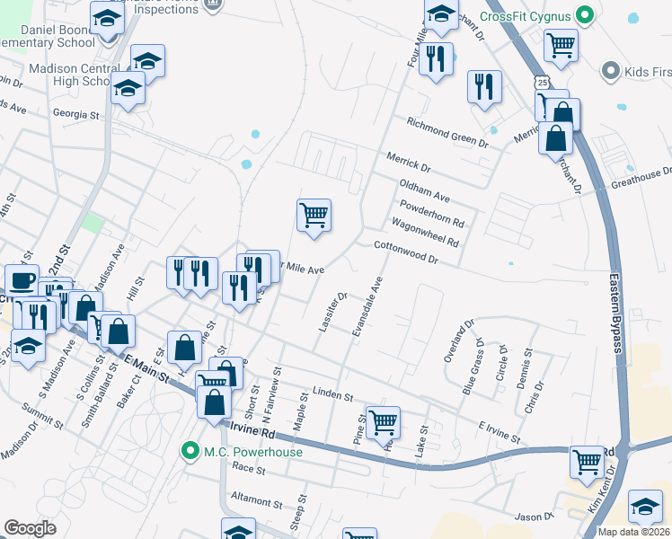 map of restaurants, bars, coffee shops, grocery stores, and more near 1006 Danielle Court in Richmond