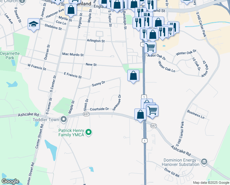 map of restaurants, bars, coffee shops, grocery stores, and more near 4 Swannee Ln in Ashland