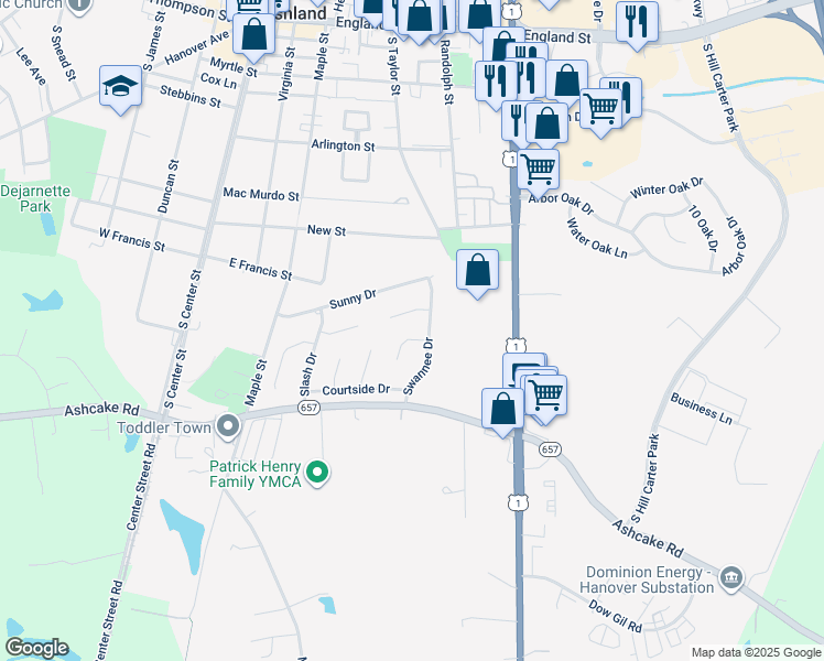 map of restaurants, bars, coffee shops, grocery stores, and more near 4 Swannee Ln in Ashland