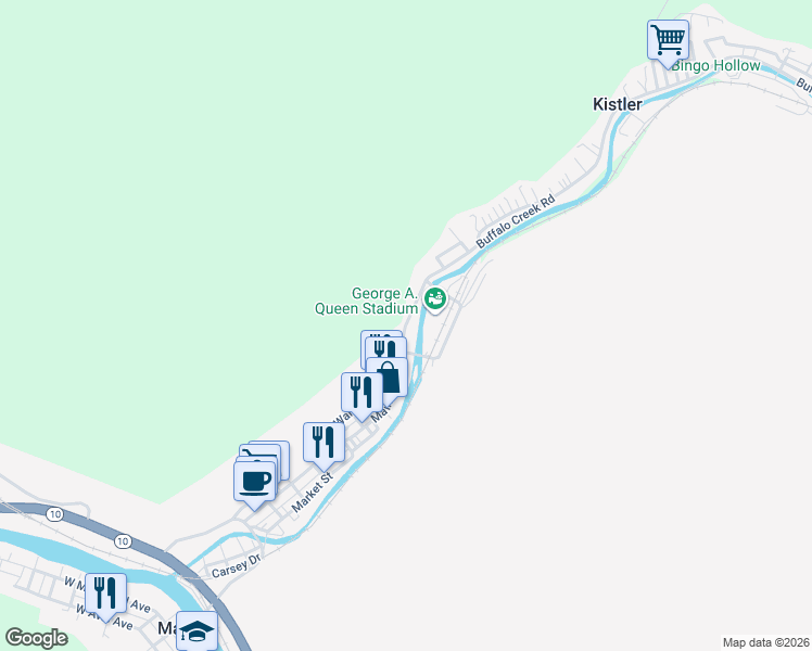 map of restaurants, bars, coffee shops, grocery stores, and more near 605-677 Main Street in Man