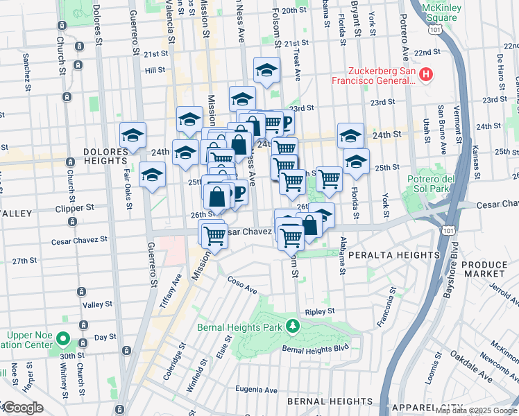 map of restaurants, bars, coffee shops, grocery stores, and more near in San Francisco