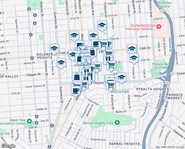 map of restaurants, bars, coffee shops, grocery stores, and more near 3353 26th Street in San Francisco
