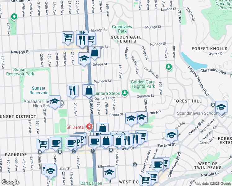map of restaurants, bars, coffee shops, grocery stores, and more near in San Francisco