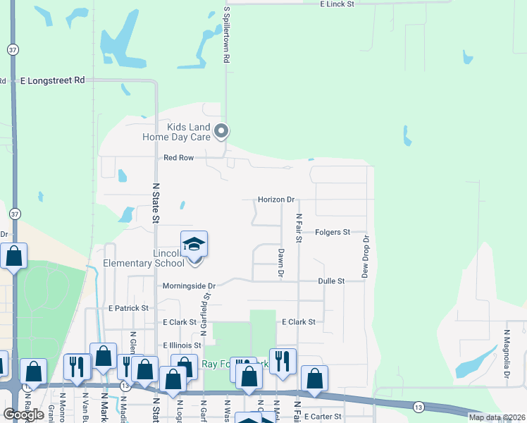 map of restaurants, bars, coffee shops, grocery stores, and more near 800 New Day Way in Marion