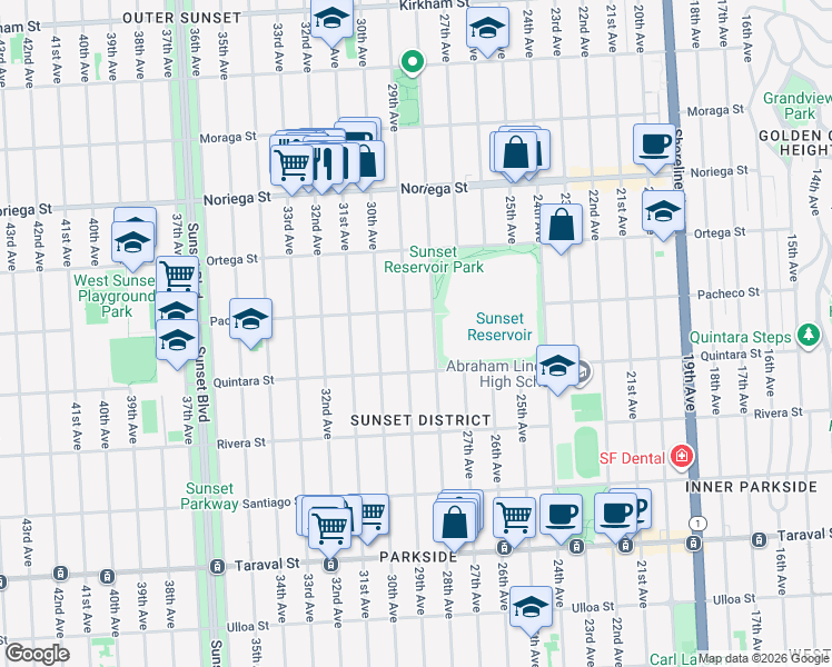 map of restaurants, bars, coffee shops, grocery stores, and more near 2055 29th Avenue in San Francisco