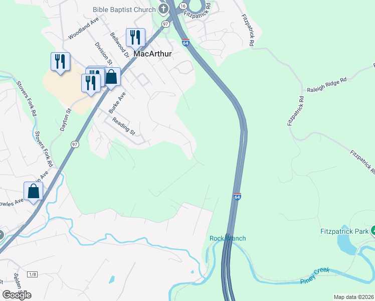 map of restaurants, bars, coffee shops, grocery stores, and more near 422 Oakhurst Street in Beckley