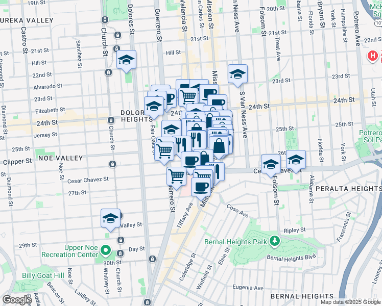 map of restaurants, bars, coffee shops, grocery stores, and more near in San Francisco