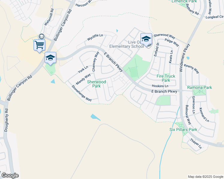 map of restaurants, bars, coffee shops, grocery stores, and more near 6060 Dalton Way in San Ramon