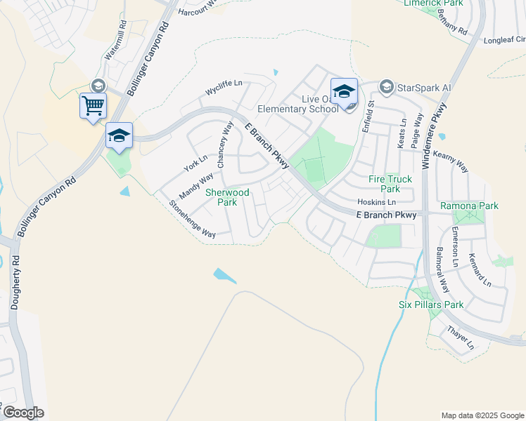 map of restaurants, bars, coffee shops, grocery stores, and more near 6060 Dalton Way in San Ramon