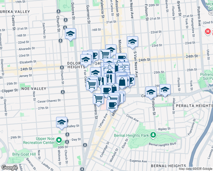 map of restaurants, bars, coffee shops, grocery stores, and more near in San Francisco