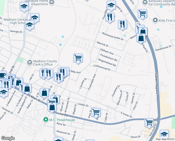 map of restaurants, bars, coffee shops, grocery stores, and more near 1001 Danielle Court in Richmond