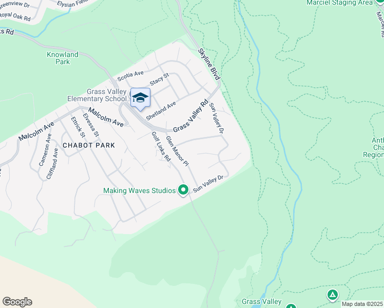 map of restaurants, bars, coffee shops, grocery stores, and more near 11300 Glen Manor Place in Oakland