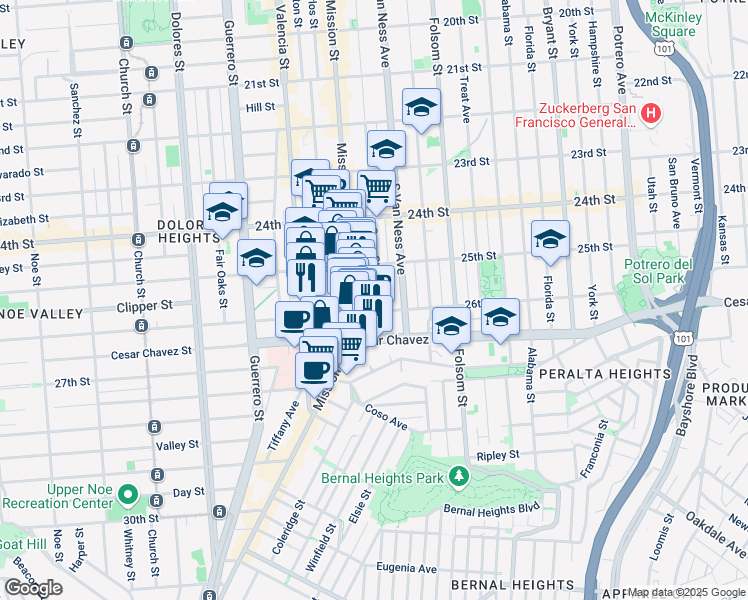 map of restaurants, bars, coffee shops, grocery stores, and more near in San Francisco