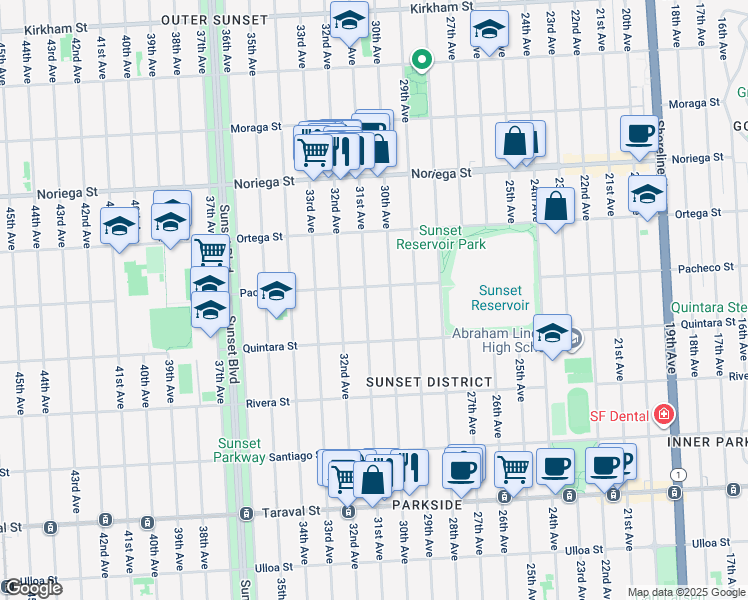 map of restaurants, bars, coffee shops, grocery stores, and more near 2054 31st Avenue in San Francisco